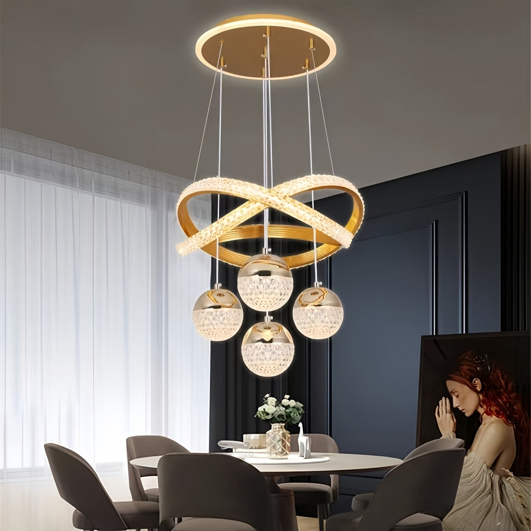 Modern LED Ceiling Light with 4 Acrylic Ball Pendants - Dimmable, Easy to Install for Various Decor Settings