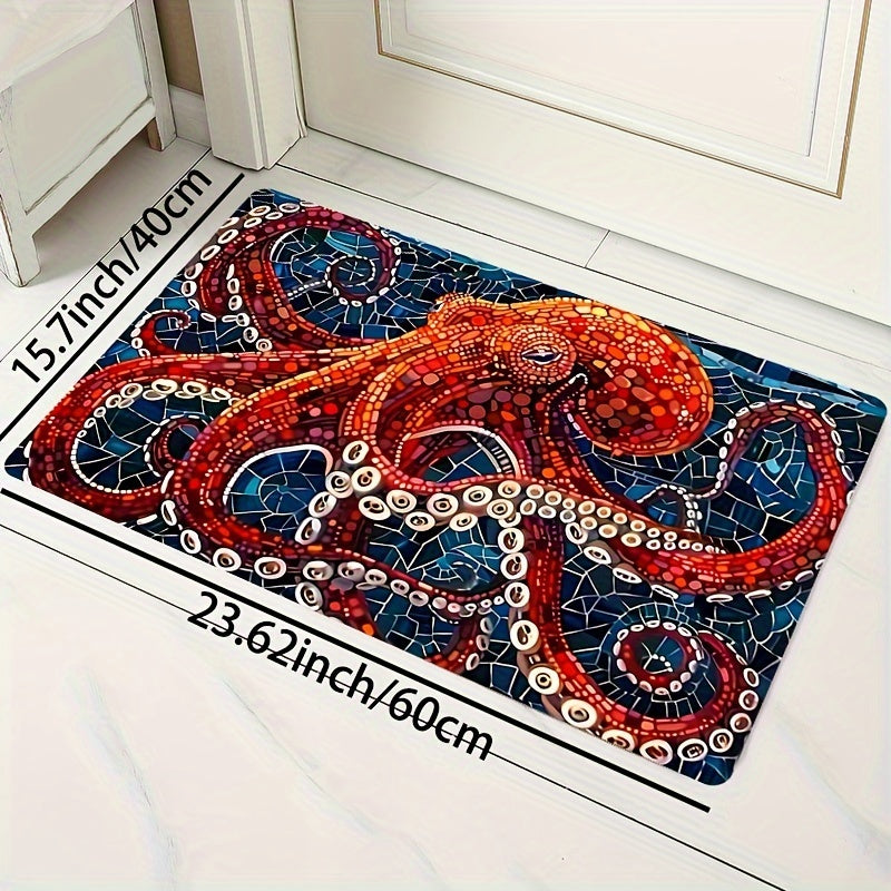 Artistic Deep Sea Octopus Painting Carpet Rug, Soft Rectangle Rug with Thicken Foam Cushion and Microfiber Surface, Decorative Floor Rug with Anti-slip Bottom Print, Machine Washable Rug for Living Room, Kitchen, and Entryway Decoration.