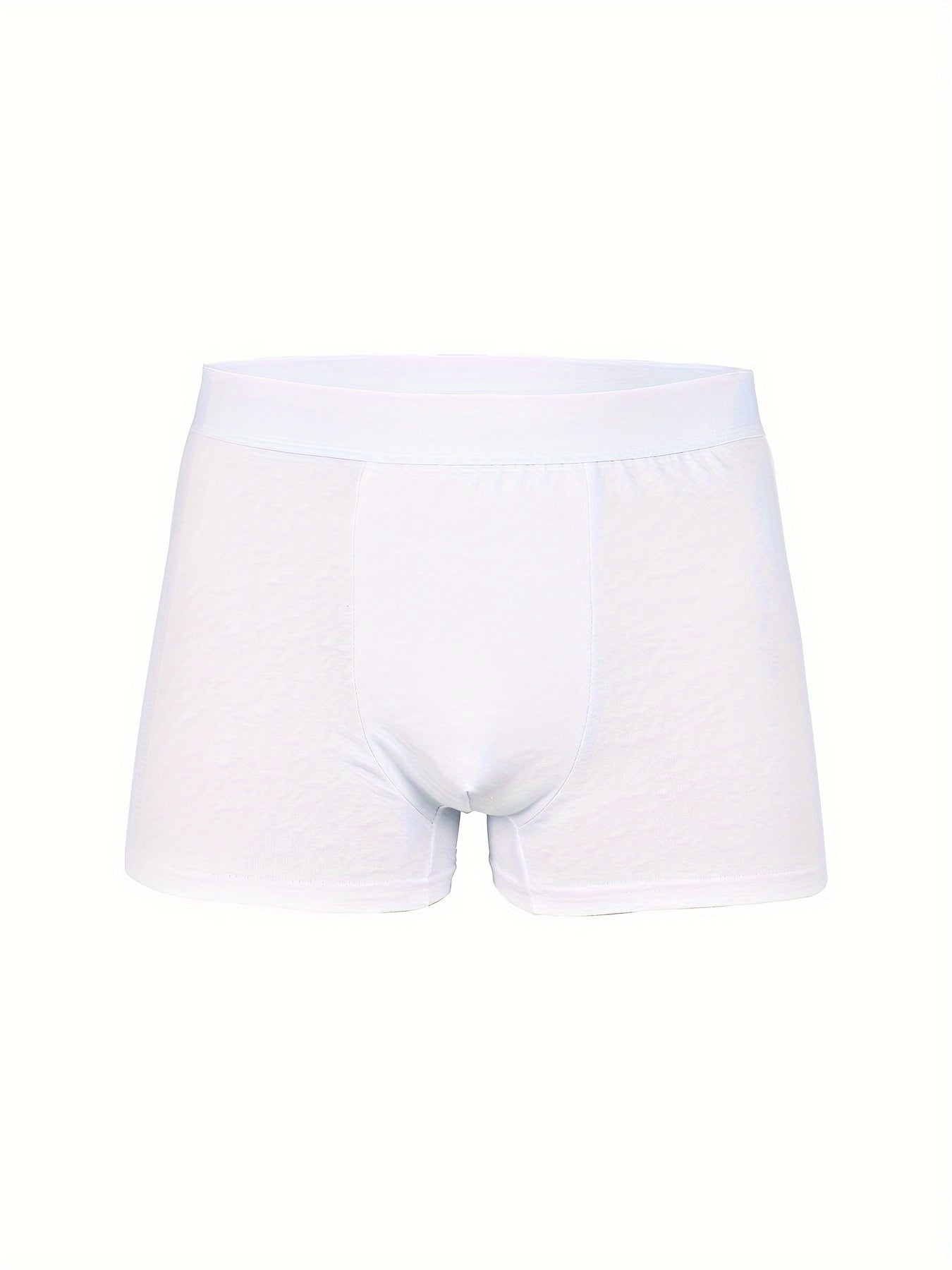 Men's white boxer shorts, 5 pcs in polyester blend with elastic waistband. Durable, breathable, machine washable, ideal for casual wear.