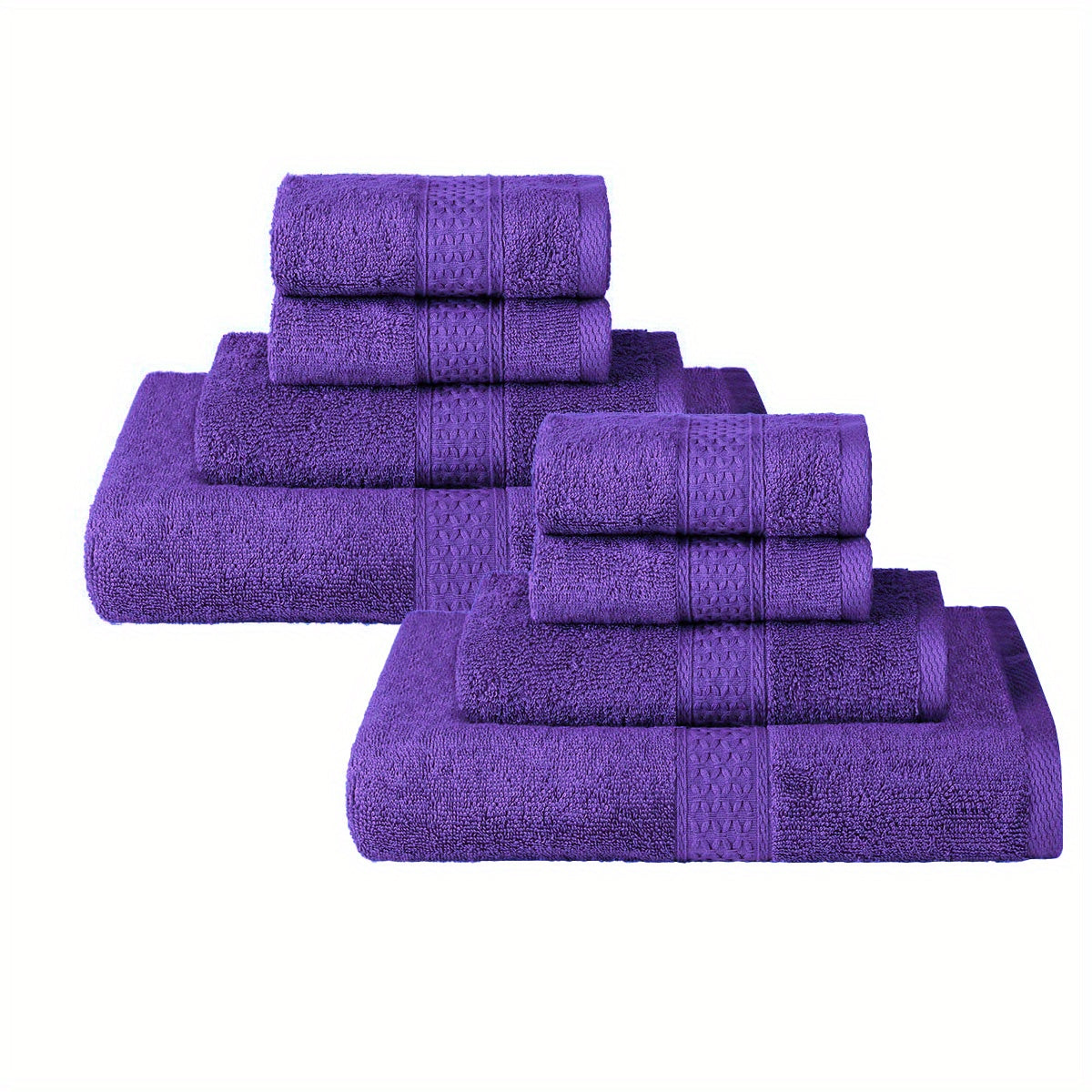 8-piece set of solid color towels, including 2 bath towels, 2 hand towels, and 4 washcloths. Soft, absorbent, and ideal for bathroom use.