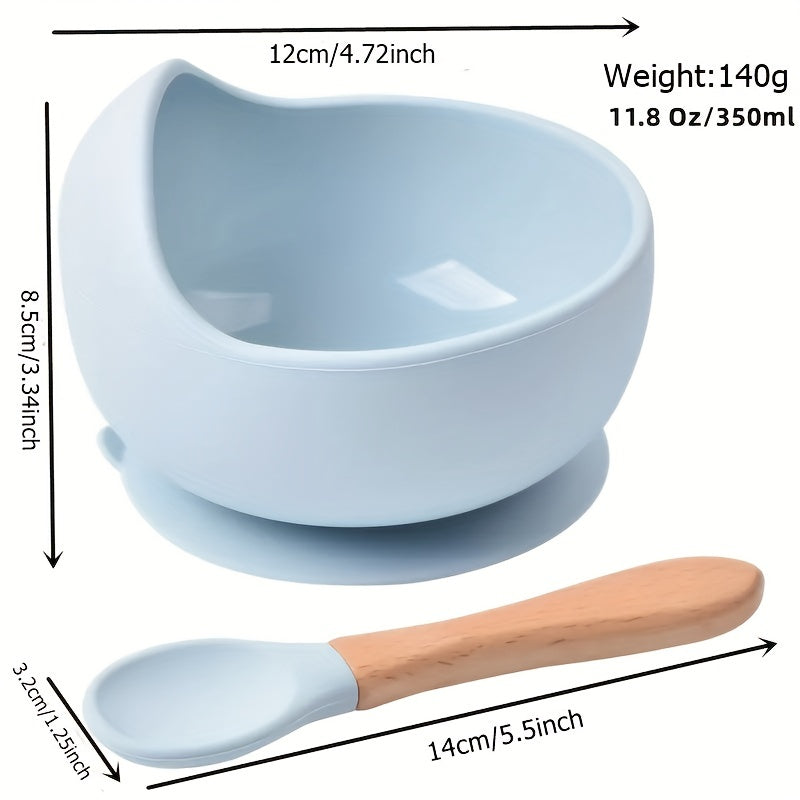 Baby Feeding Bowl and Spoon Set - This set includes a silicone baby bowl with suction cup, a wooden spoon, and a silicone suction base to prevent slipping. Perfect for toddlers, boys, and girls, this non-slip feeding kit is an ideal gift for Halloween