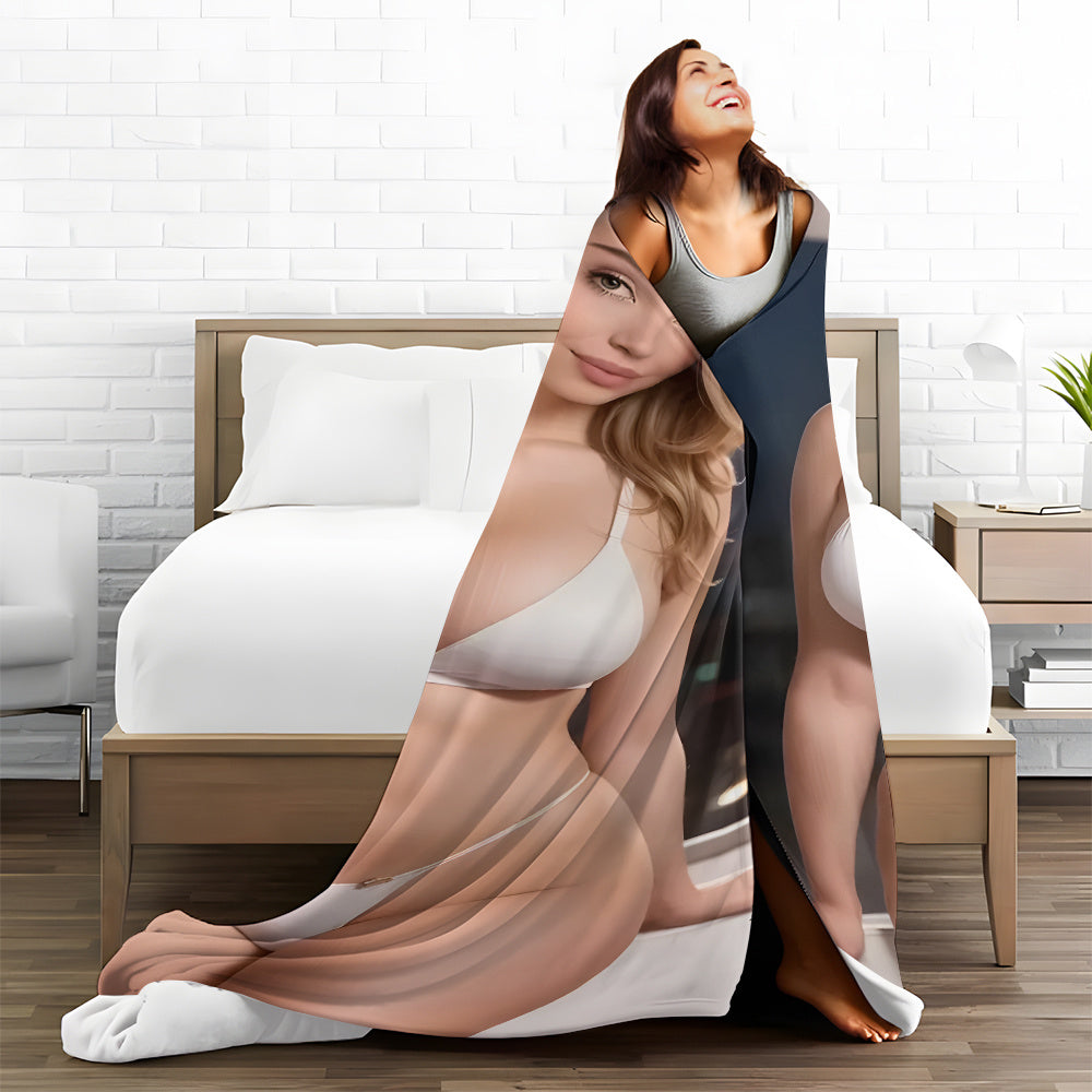 Welcome warmth with our Soft & Cozy Flannel Throw Blanket featuring a stunning Sexy Blonde Beauty Design. Versatile and Stain-Resistant for year-round use, whether lounging on the couch, snuggling in bed, working in the office, or relaxing outdoors while