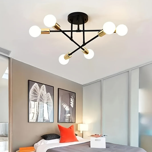 Modern 6/8-Head Metal Chandelier with Polished Finish, Detachable Industrial Style Ceiling Fixture. Suitable for Bedroom, Kitchen, Living Room, and Study. Hard-Wired with E27 Bulb Base. Hardware for installation included (Bulbs not included).