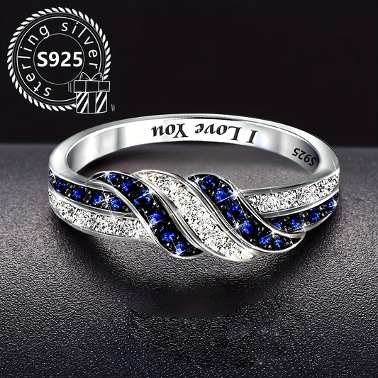 A timeless fashion ring for women with a twist, featuring a light luxury style. Made with 2.7g of 925 silver and adorned with synthetic zirconium stones, this elegant piece is perfect for banquets, weddings, engagements, and anniversary celebrations.