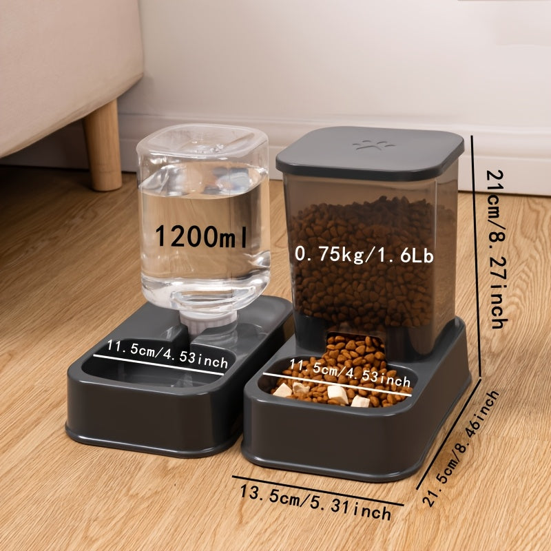 Convenient 2-in-1 Pet Feeder & Water Dispenser for Cats and Dogs - No Batteries Needed, Durable Plastic, Fresh Water Fountain and Food Storage Bowl, Perfect for Indoor Use