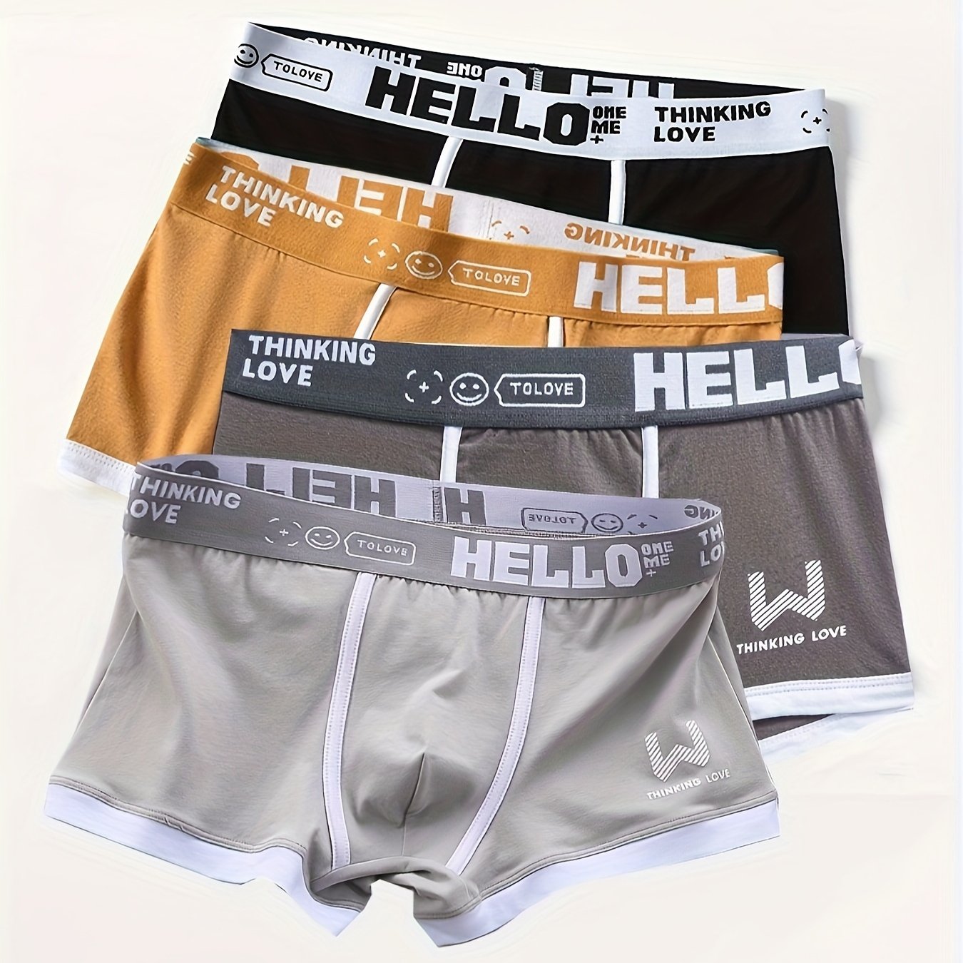 4 pieces of men's cotton boxer briefs for daily wear, soft and stretchy.