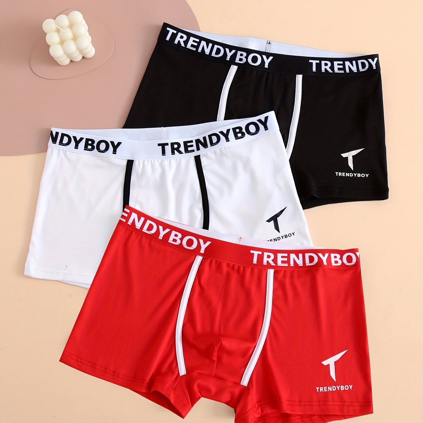 3 Men's Cotton Boxer Briefs with Solid Color and Fashion Letter Print