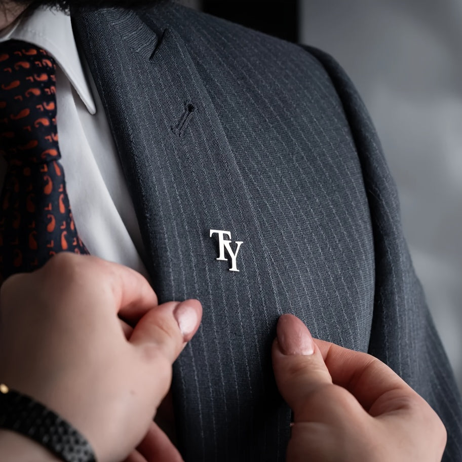 Stylish Double Letter Lapel Pin with Custom Initials, Stainless Steel Monogram Brooch for Men's Suit, Minimalistic Jewelry Accessory