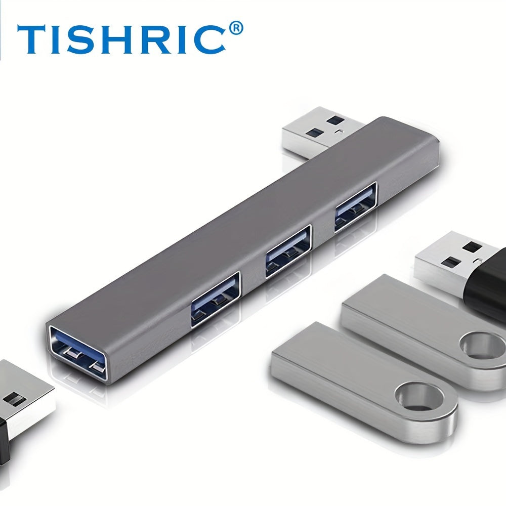 Док-станция TISHRIC на 4 порта USB 3.0 с боковым разъемом USB Type-C, расширитель для ноутбука с электронными компонентами и дизайном из радиационного сплава.