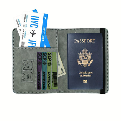 RFID Passport Holder, thin retro PU wallet for travel documents