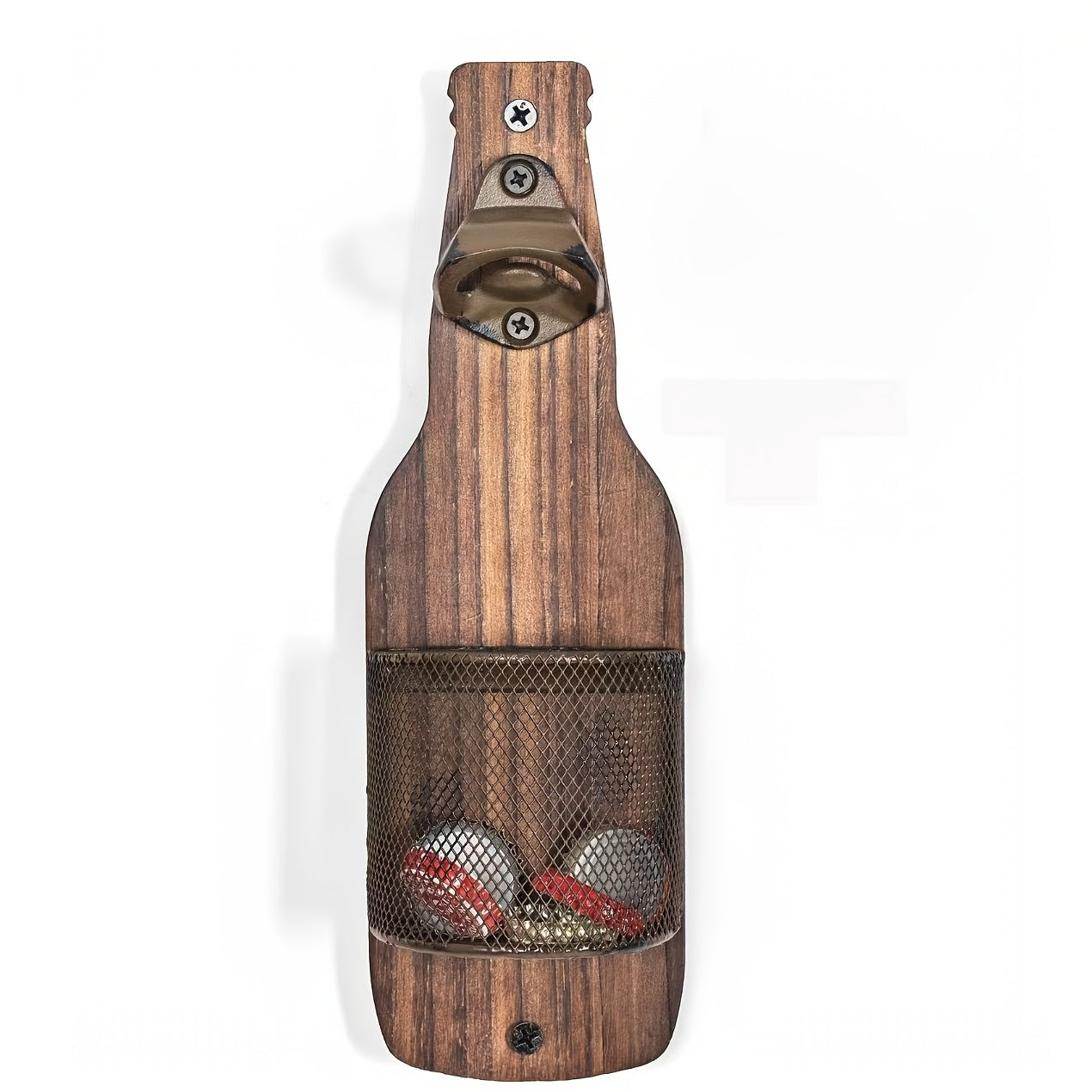 Wooden beer bottle opener for walls, perfect for home and restaurant decor.