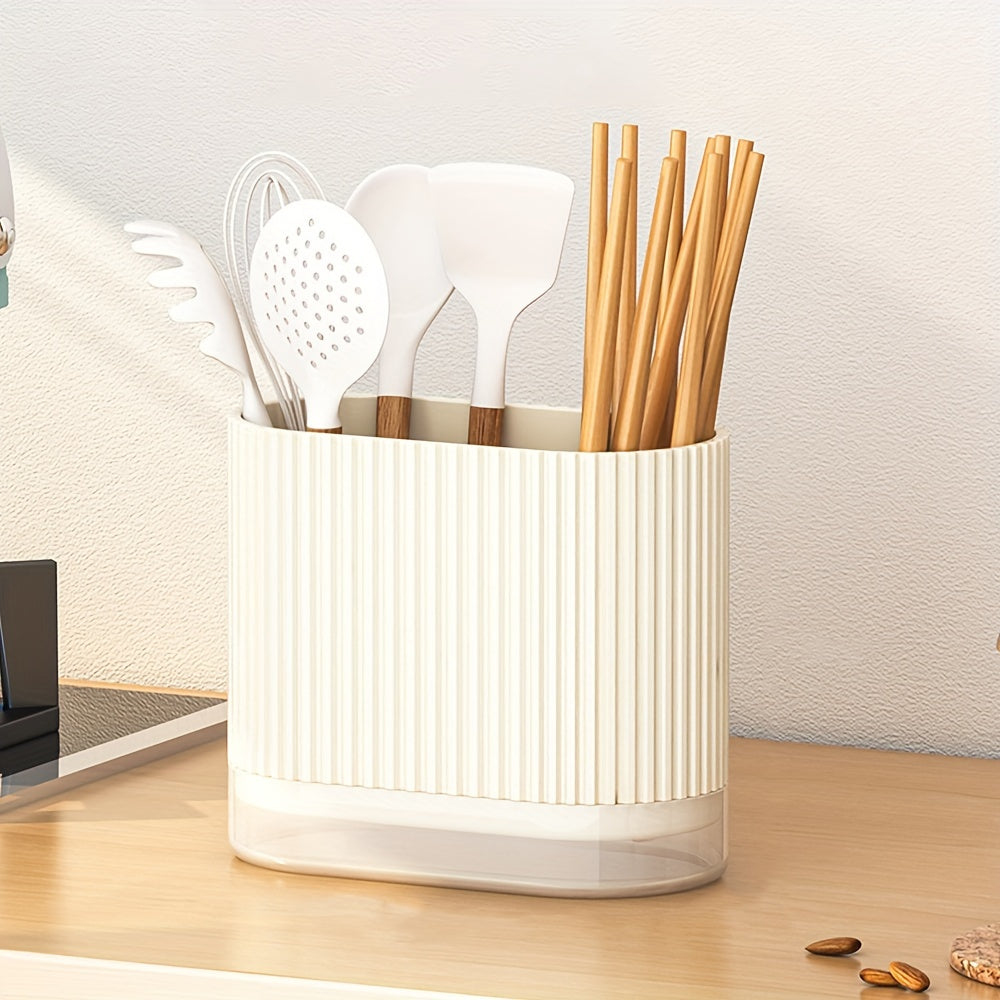 Kitchen Utensil Organizer: Wall-Mounted Holder for Chopsticks, Spoons, and Forks - Features Drainage System and Durable Plastic Storage Caddy