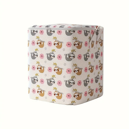 Large sloth-printed storage bag for bedding, clothes, quilts, and toys, perfect for bedroom or laundry room.