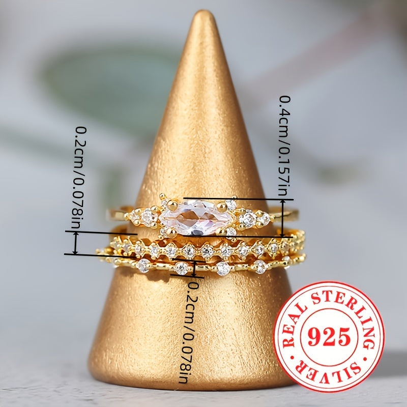 Set of 3 Stunning Stackable Rings made of S925 Sterling Silver with Sparkling Cubic Zirconia, perfect for adding an Elegant and Glamorous touch to your daily casual look. Ideal Women's Fashion Jewelry for everyday wear.