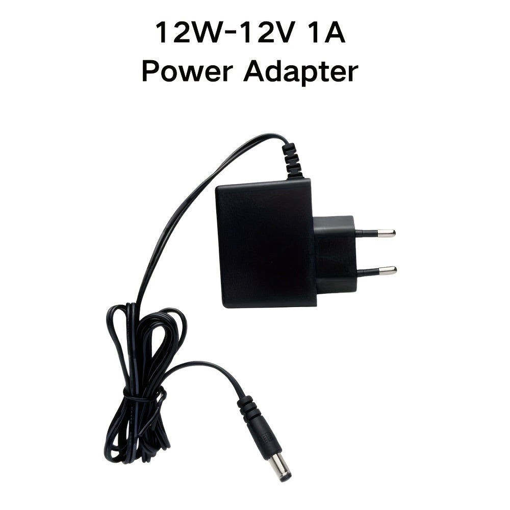 12V power adapter with various amp options, also compatible with 5V and 9V devices. Suitable for LED light strips, security cameras, routers, and speakers.