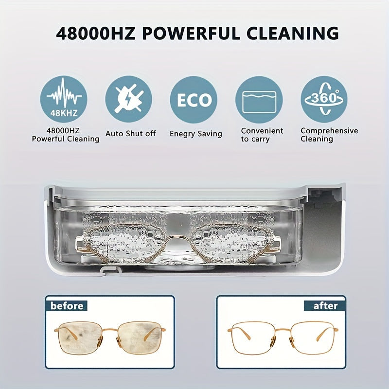 Rechargeable Battery Portable Ultrasonic Cleaner for Jewelry and More - High-Frequency Vibration, Chemical-Free Cleaning for Glasses and Watches - USB Powered