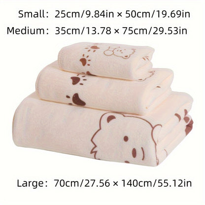 3-piece Cartoon Patterned Towel Set: Soft, absorbent, ultra-thin, and breathable. Featuring a contemporary style, 100 GSM knit fabric made of a polyester and nylon blend. Oblong shape