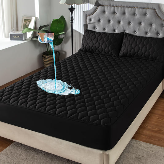 Protect your mattress with this waterproof quilted mattress protector in a variety of solid colors. Made from soft and comfortable polyester, this durable cover features deep pockets for a perfect fit on your bed. Ideal for the bedroom or guest room