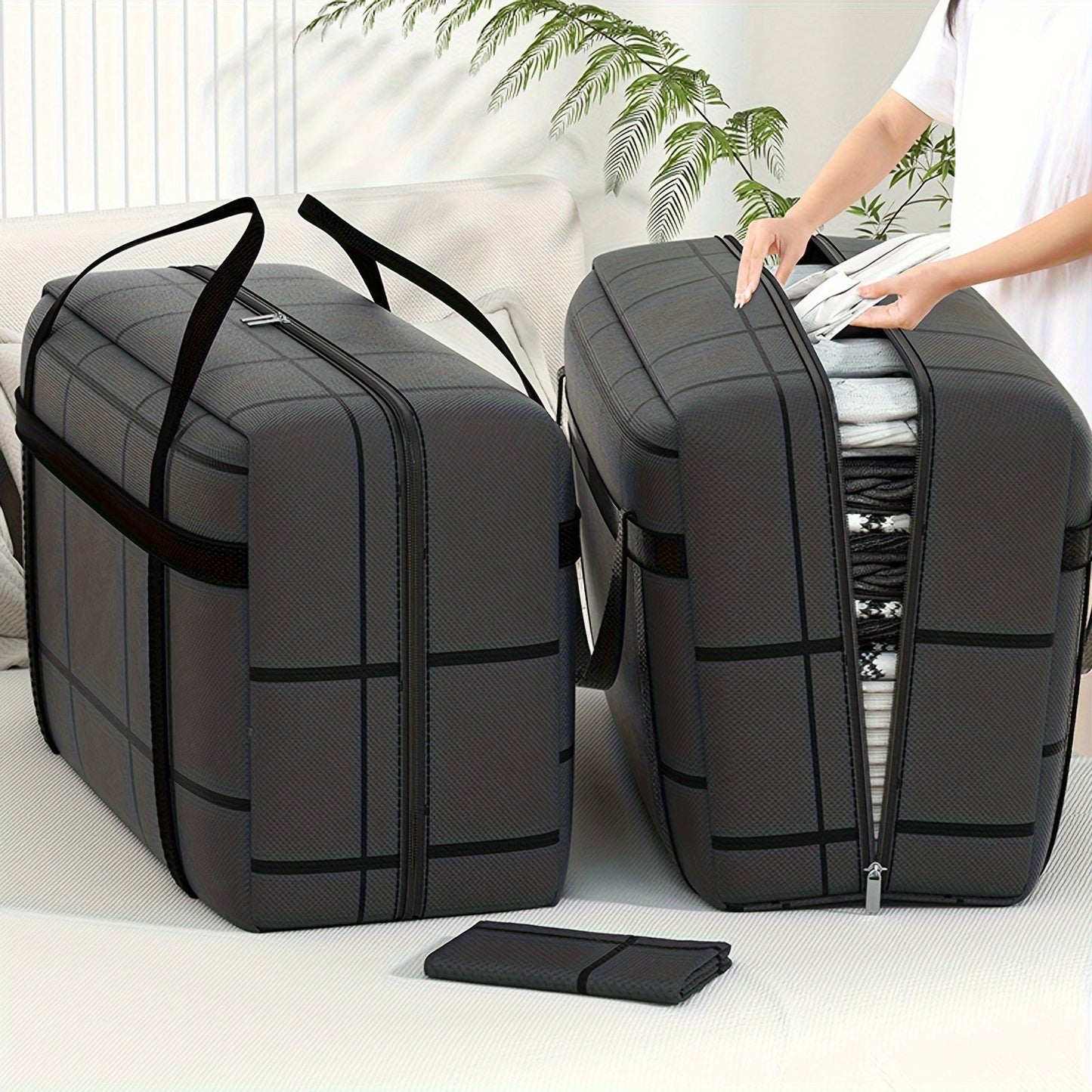 Large Moving Bags with Zippers and Carrying Handles for Easy Transportation, Durable Non-woven Material for Heavy-Duty Storage, Ideal for Bedroom, Home, Closet, Wardrobe, and Travel Accessories for Efficient Organization and Space Saving.