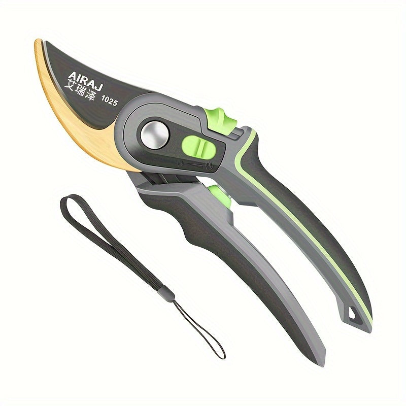 AIRAJ Pruning Shears: Professional Grade with Sk5 Steel Blade, Safety Lock, Ergonomic Grip, Adjustable Opening, Non-Slip Handles.