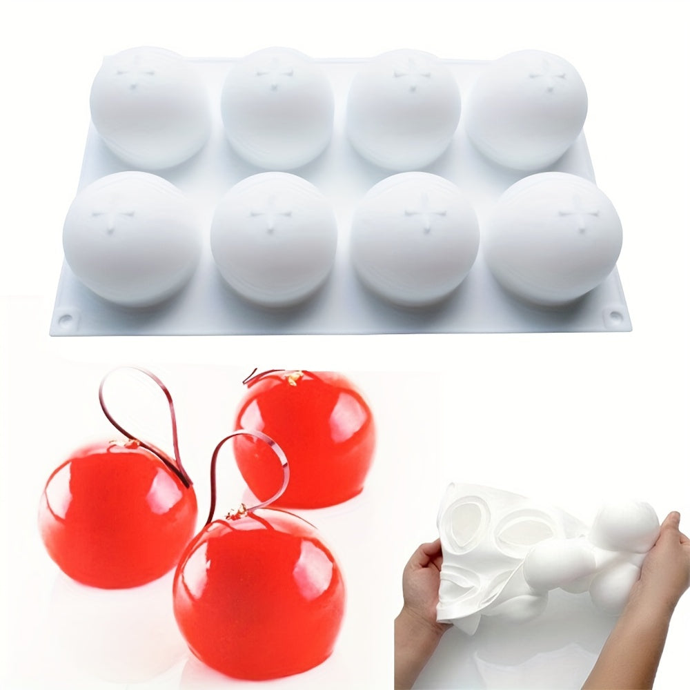 This listing is for a 1-piece cake silicone mold with 8 cavities in a round shape, perfect for making cakes, chocolates, and candy truffles. It can also be used for baking half-sphere treats. This versatile kitchen accessory is a must-have for any baker