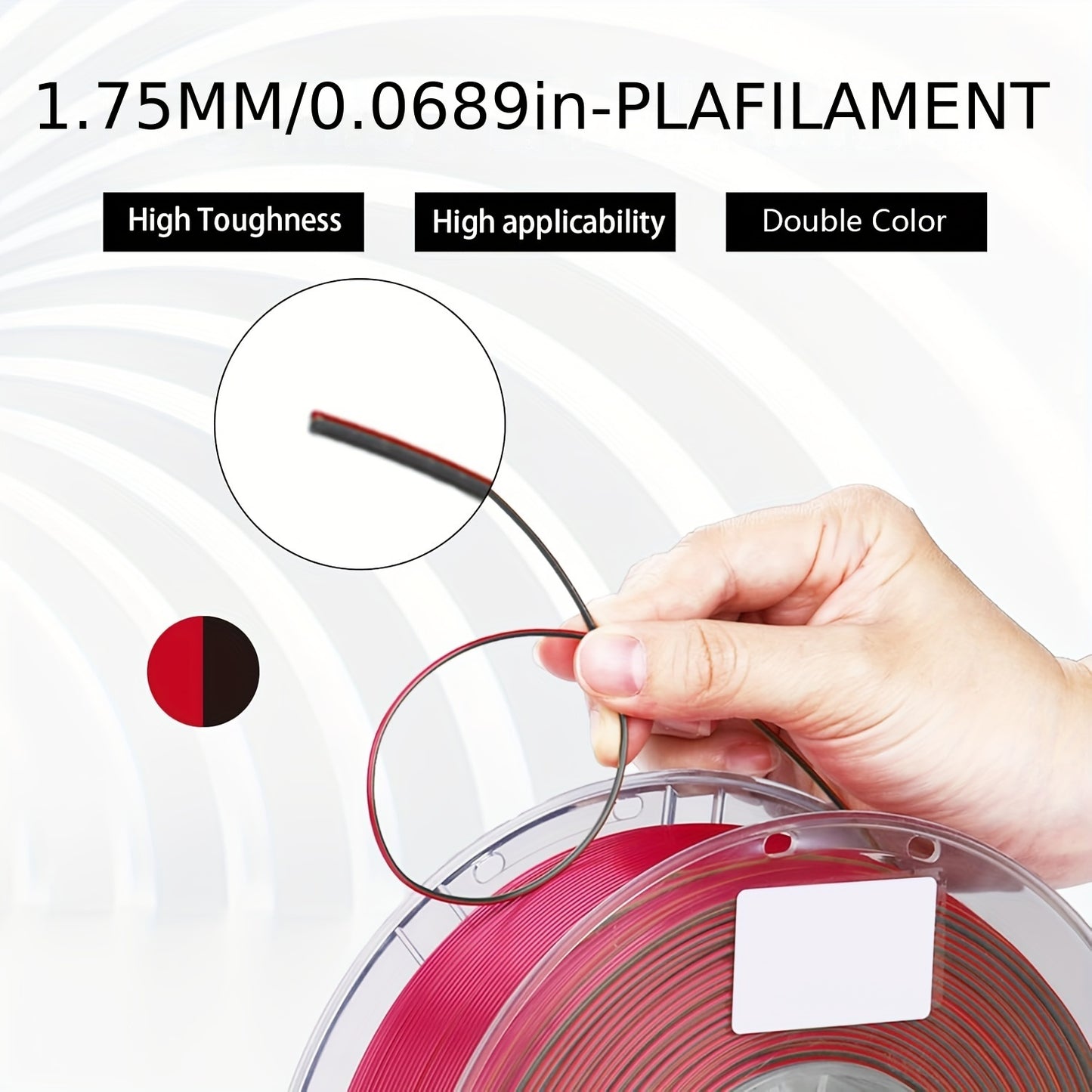 Dual-color red black PLA 3D printer filament, shiny coextrusion, 1KG/2.2lb.