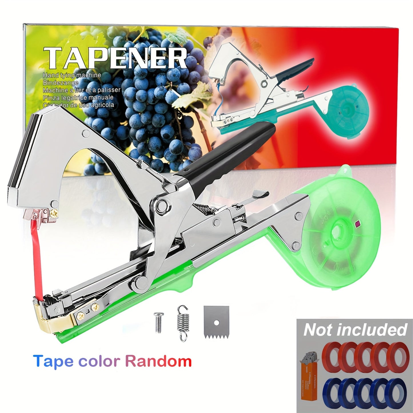 Plant tying machine for various plants like grapes, raspberries, tomatoes, vining vegetables, and flowers.