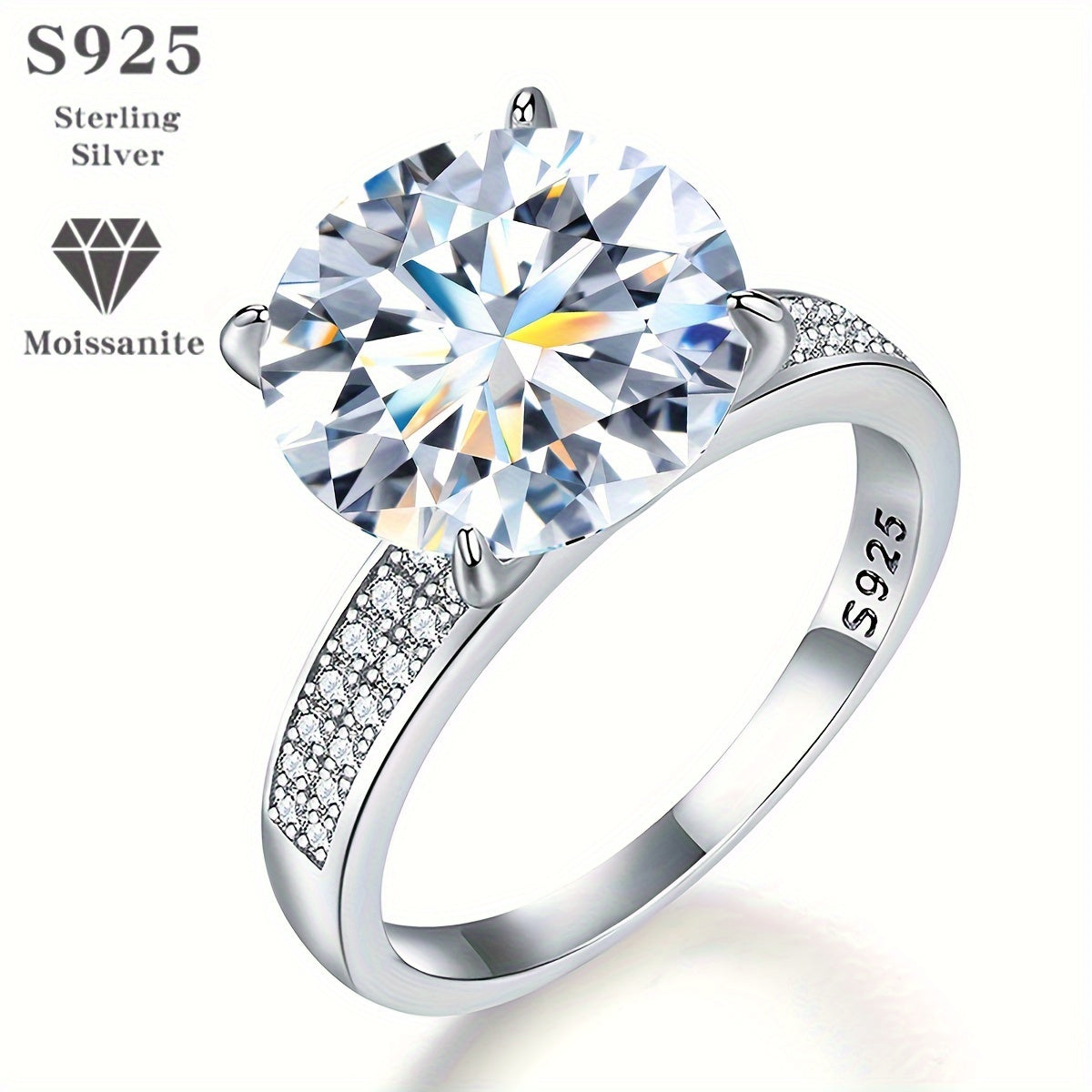 Luxurious 5 Carat Moissanite Engagement Ring - Crafted with S925 Sterling Silver, featuring a stunning Double Row Design and exquisite Pigeon Egg Cut. Ideal for weddings and special gifts, by BINALOVE.