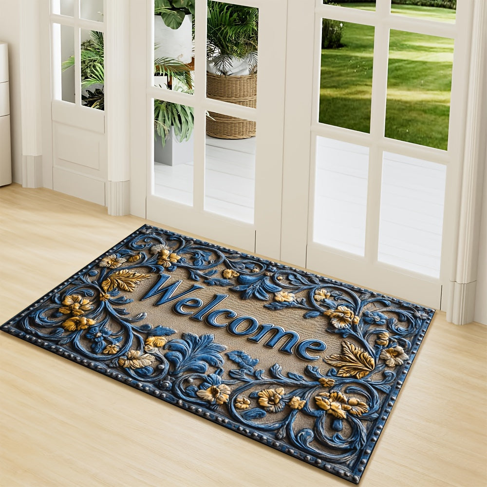 Modern Abstract Line Welcome Doormat featuring Botanical Pattern, Non-Slip & Easy to Clean Polyester Rug for Indoor & Outdoor Use - Great for Entryway, Bedroom, or Balcony - Perfect Holiday Gift