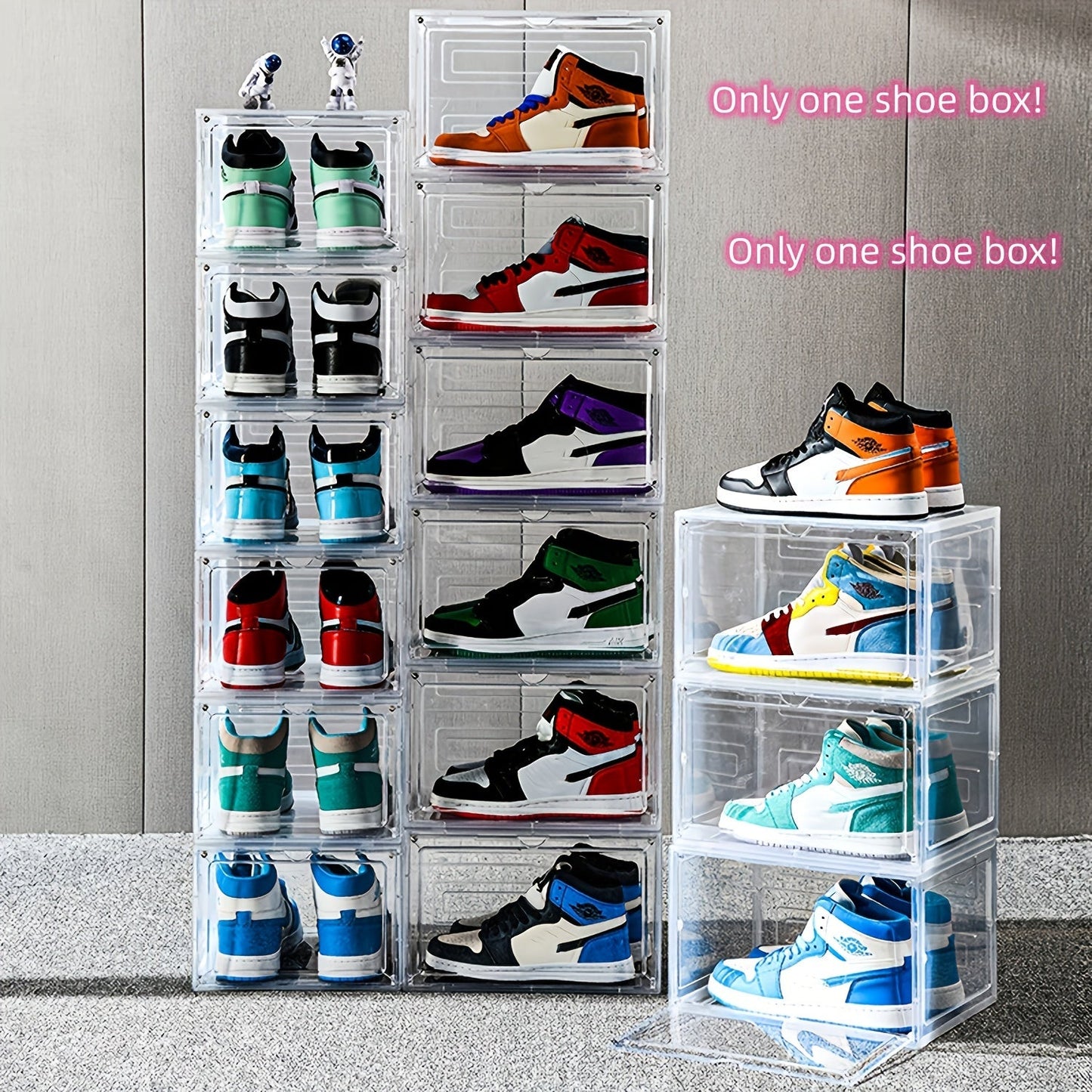 High quality shoe storage and organization for men and women with this transparent, foldable plastic shoes storage box. The magnetic closure keeps your shoes dustproof while the side opening door allows for easy access. Maximize closet space in your