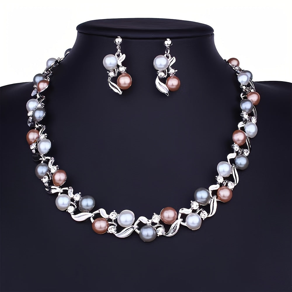 Bridal Accessories: Set of 3 Stylish and Artistic Pearl Necklace and Earring Designs in Vibrant Colors.