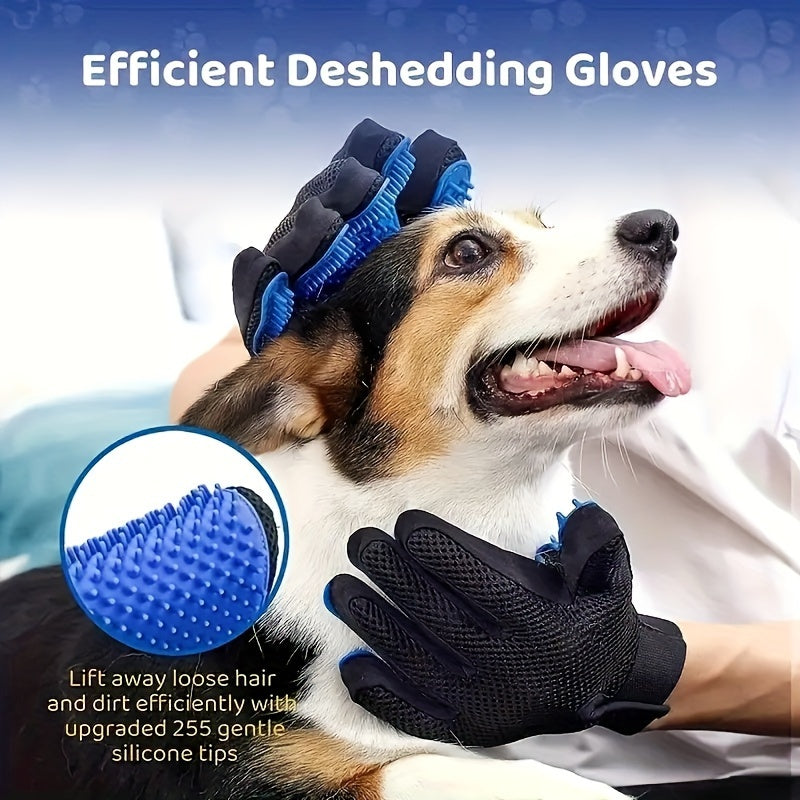 1pc Pet Grooming Gloves - Gentle Deshedding Brush for Dogs & Cats, Easy to Clean, Five Finger Design, Ideal for Long & Short Fur, Blue Silicone, Dog Grooming