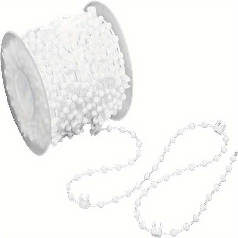 Set of white plastic beaded curtain chains, 12 meters long, with a diameter of 127mm. Ideal for window treatment and hardware accessories.