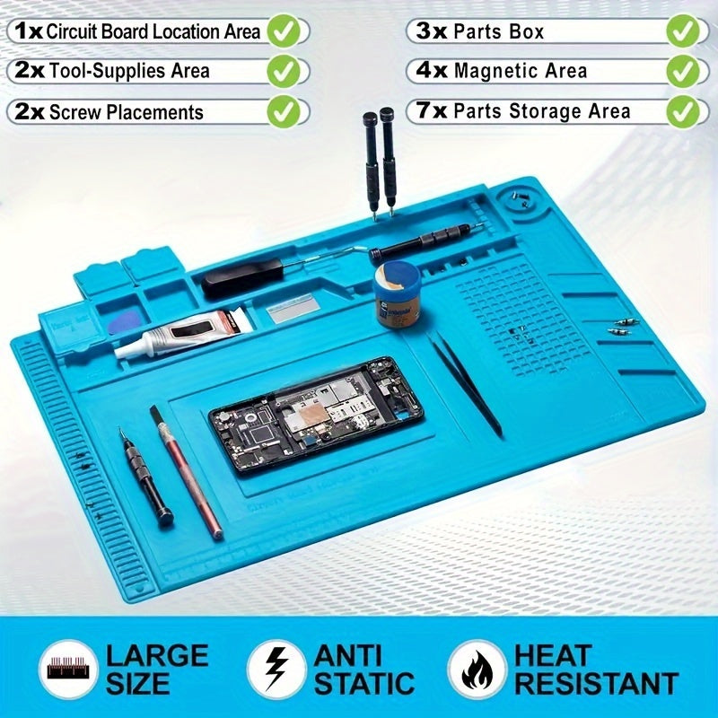 High-Density Silicone Electronics Soldering Mat - Heat Resistant, Anti-Corrosion with Magnetic Positioning, Ideal for Phone & Computer Repairs | Durable, Non-Slip, Easy to Clean