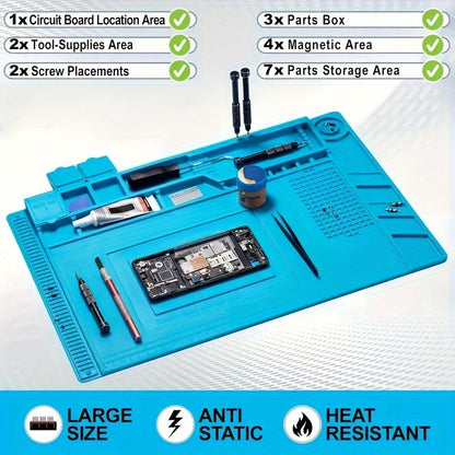 High-Density Silicone Electronics Soldering Mat - Heat Resistant, Anti-Corrosion with Magnetic Positioning, Ideal for Phone & Computer Repairs | Durable, Non-Slip, Easy to Clean