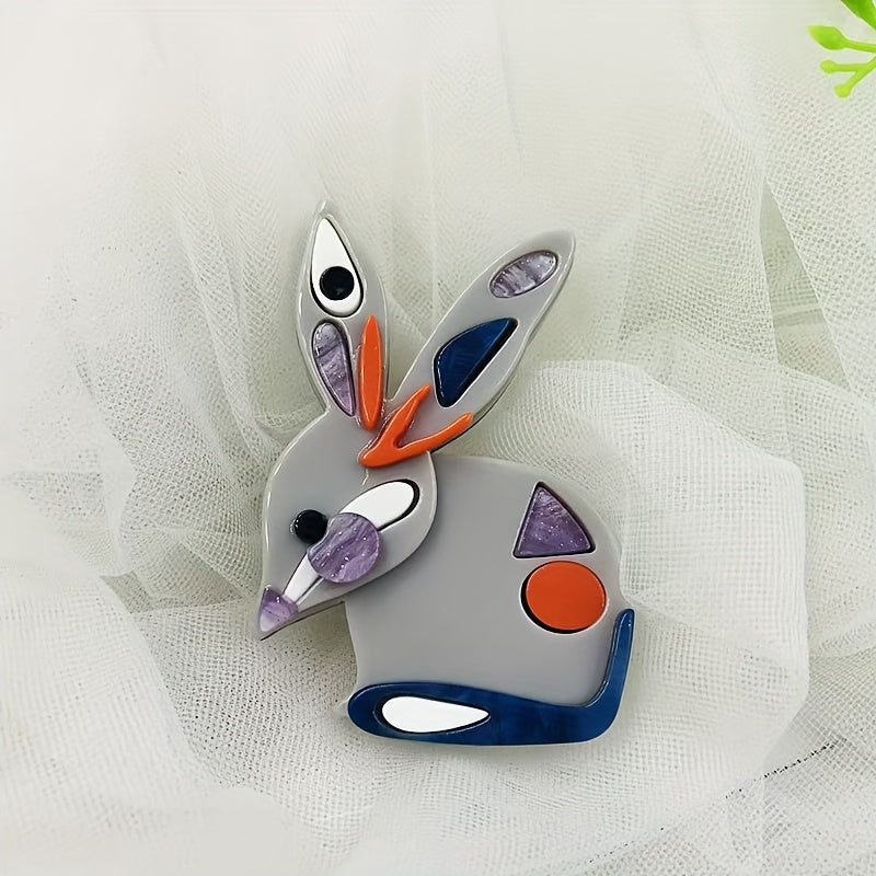 Adorable Rabbit Acrylic Brooch Pin - Fun Cartoon Animal Design for Adding Charm to Bags & Clothing, Rabbit Lovers Accessories