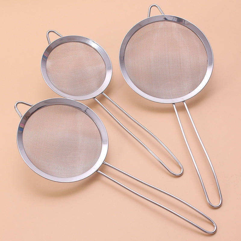 Essential Kitchen Tools: Stainless Steel Fine Mesh Strainers Set of 3 - Small, Medium, and Large Sizes with Sturdy Handle and Hook - Ideal for Juicing, Soy Milk, and More. Includes Kitchen Accessories.