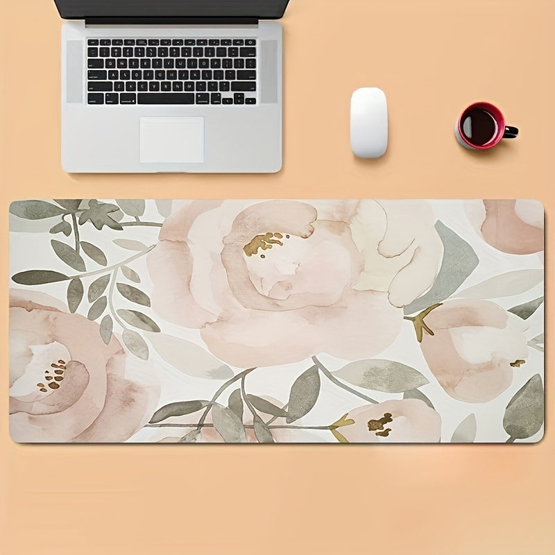 Floral Pattern Large Mouse Pad with Rubber Base, Washable, Non-Slip - for Gaming and Office.