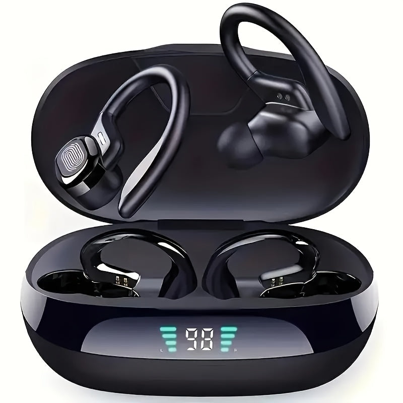 Wireless headphones with HD microphone, LED charging box, automatic pairing, long battery life, suitable for sports, cycling, driving, and daily use. Comfortable ear-hanging style earmuffs