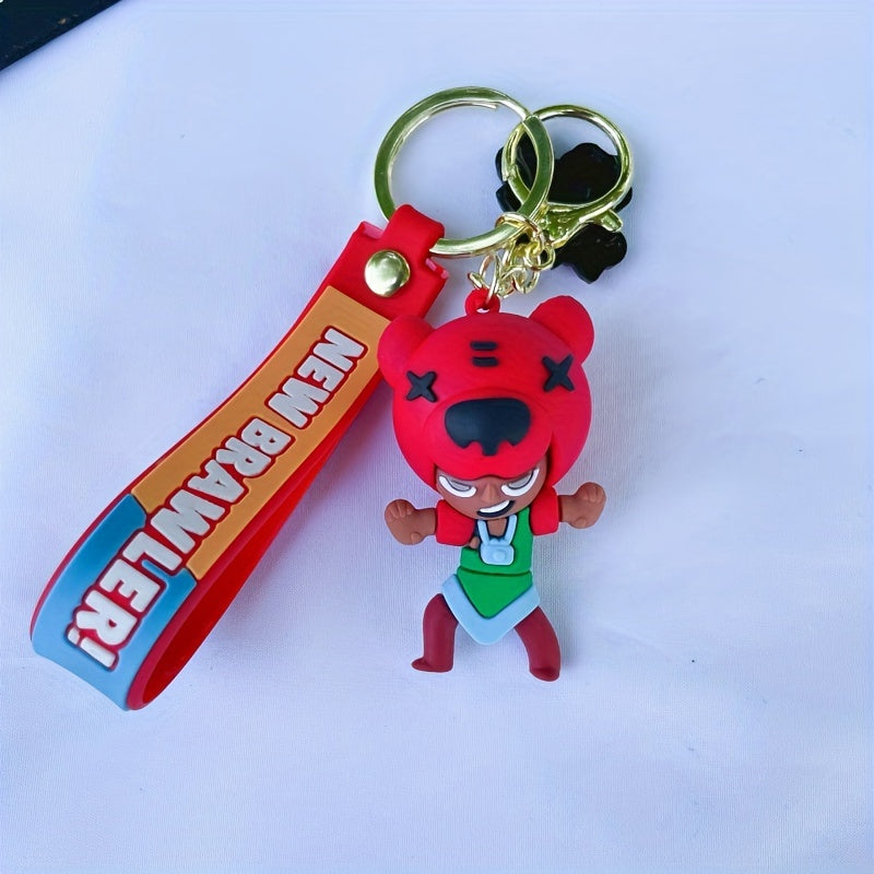 Charming Cartoon Keychain - Adorable PVC Doll Design in Red, Non-Metal