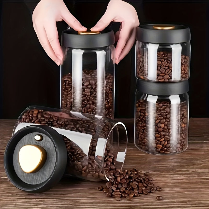 High-Quality Borosilicate Glass Vacuum Jar for Coffee Beans and Kitchen Storage - Available in 500ml, 900ml, 1200ml, and 1800ml Capacities - Transparent, Durable, and Ideal for Preserving Freshness and Aroma