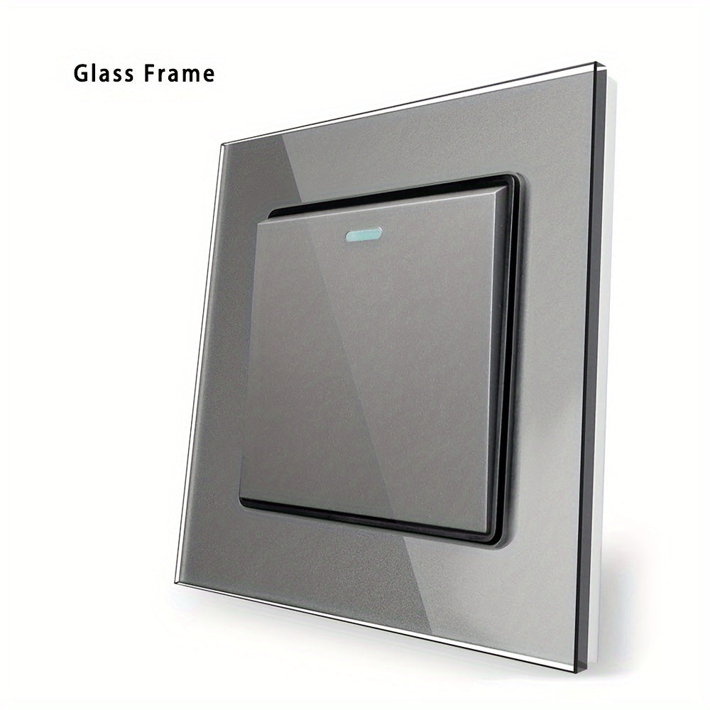 Sleek tempered glass crystal wall switch available in white, gray, and black in 1GANG, 2GANG, and 3GANG options.