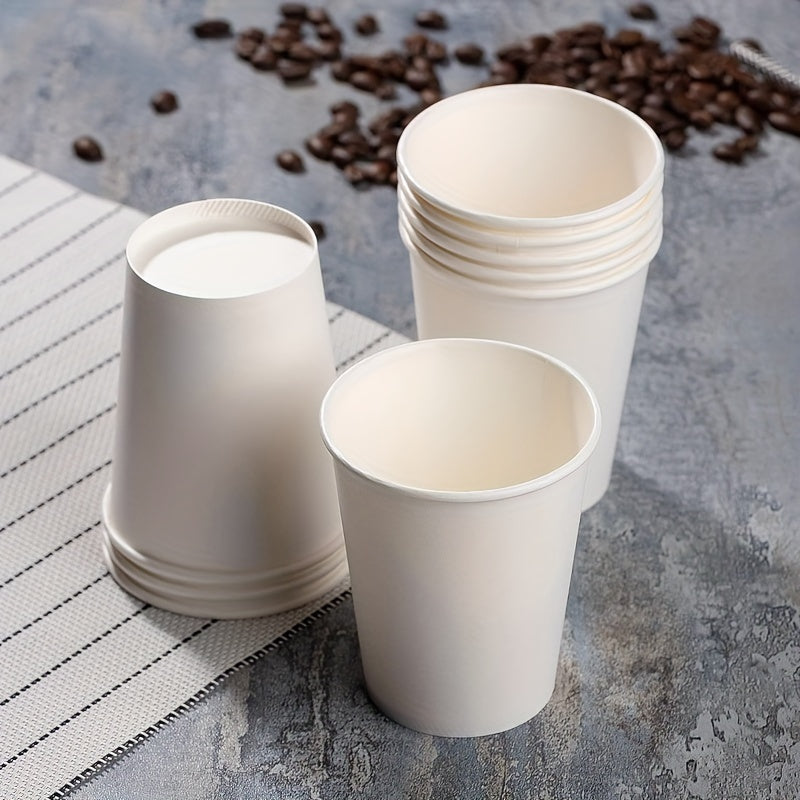 Disposable paper cups in packs of 50, 100, 200, or 500. Each cup has a 200ml capacity and is versatile for both hot and cold beverages. The uncoated white cups are perfect for parties, cafes, and business use. Please hand wash only. - YiYan1