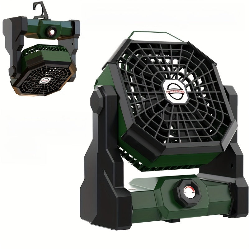 Versatile Portable Outdoor Camping Fan with LED Light - USB Rechargeable, 4-Speed Adjustable, Endless Rotary Switch, Includes Tent Hook - Perfect for Power Outages, Construction Sites, Fishing, and More! Easy Control and Ideal Camping Accessory.