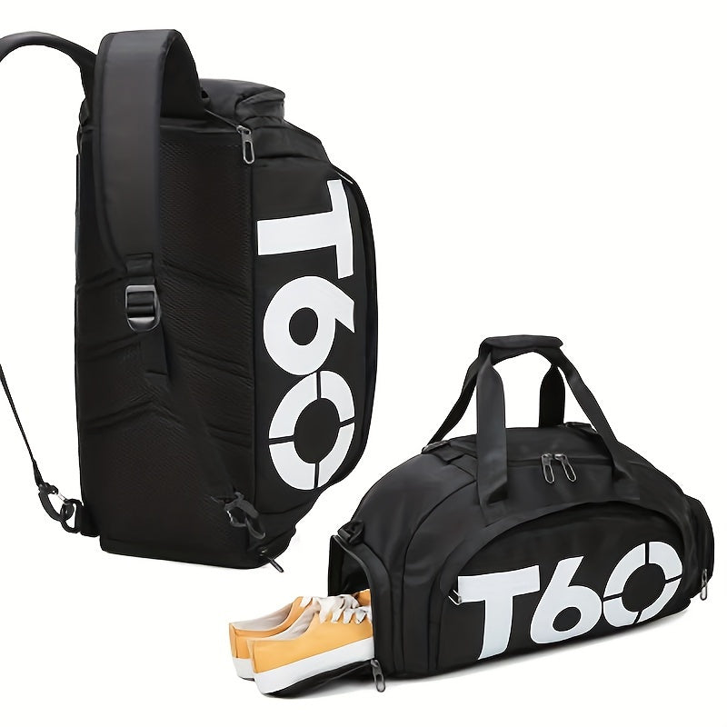 TT060 Large Waterproof Gym Bag with Zip Closure, Stylish Black & Yellow Letter Design, Ideal for Men & Women.