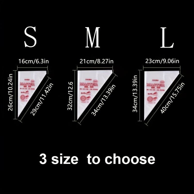 100 premium disposable piping bags for cake decorating made of durable plastic, perfect for use in kitchens and restaurants.