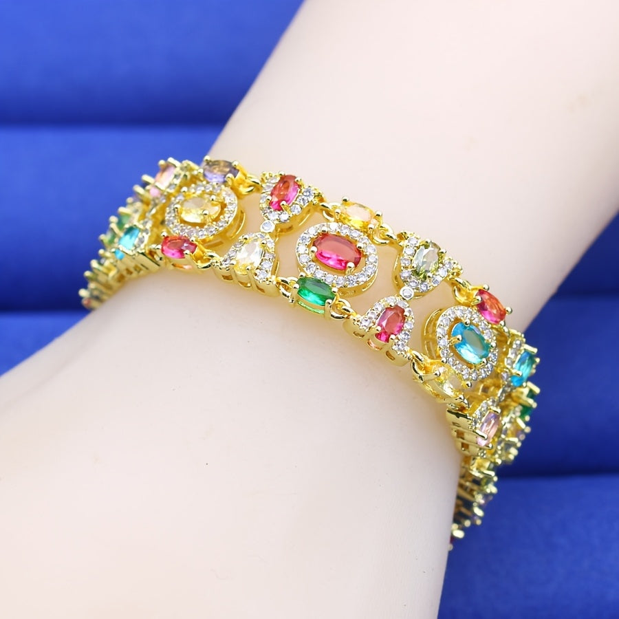 Extravagant Bracelet of 18K Gold Plating with Multicolor Cubic Zirconia - Features Adjustable Clasp, Great for Weddings & Special Events, Perfect Gift for Valentine's Day or Christmas