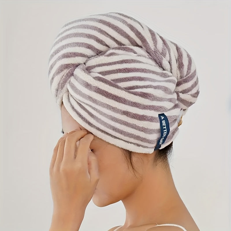 1pc Modern Striped Quick-Dry Headscarf, Soft Hair Towel Wrap, Premium Bathroom Accessory, Home Essentials, 84% Polyester 16% Polyurethane, Low Linting, 296gsm.