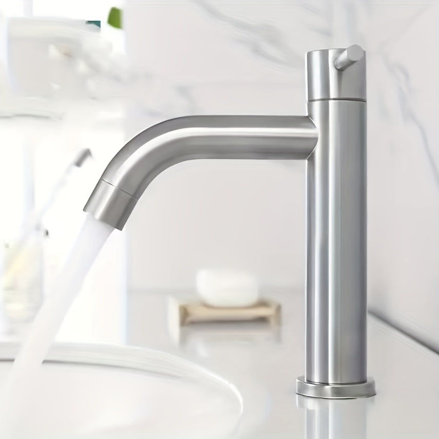 304 Stainless Steel Faucet with Single Cooled Ceramic Valve Core and Single Handle for Bathroom Cabinet Basin