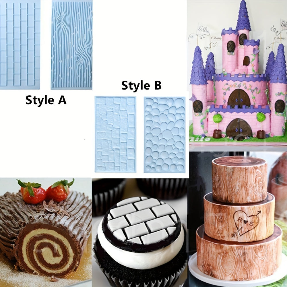 Fur Wall Flower City Wall Pebble Pattern Road Embossed Printing Mold Fondant Cake Skirt Mold Baking Cake Biscuit Mold Tool - Set of 2 Pieces